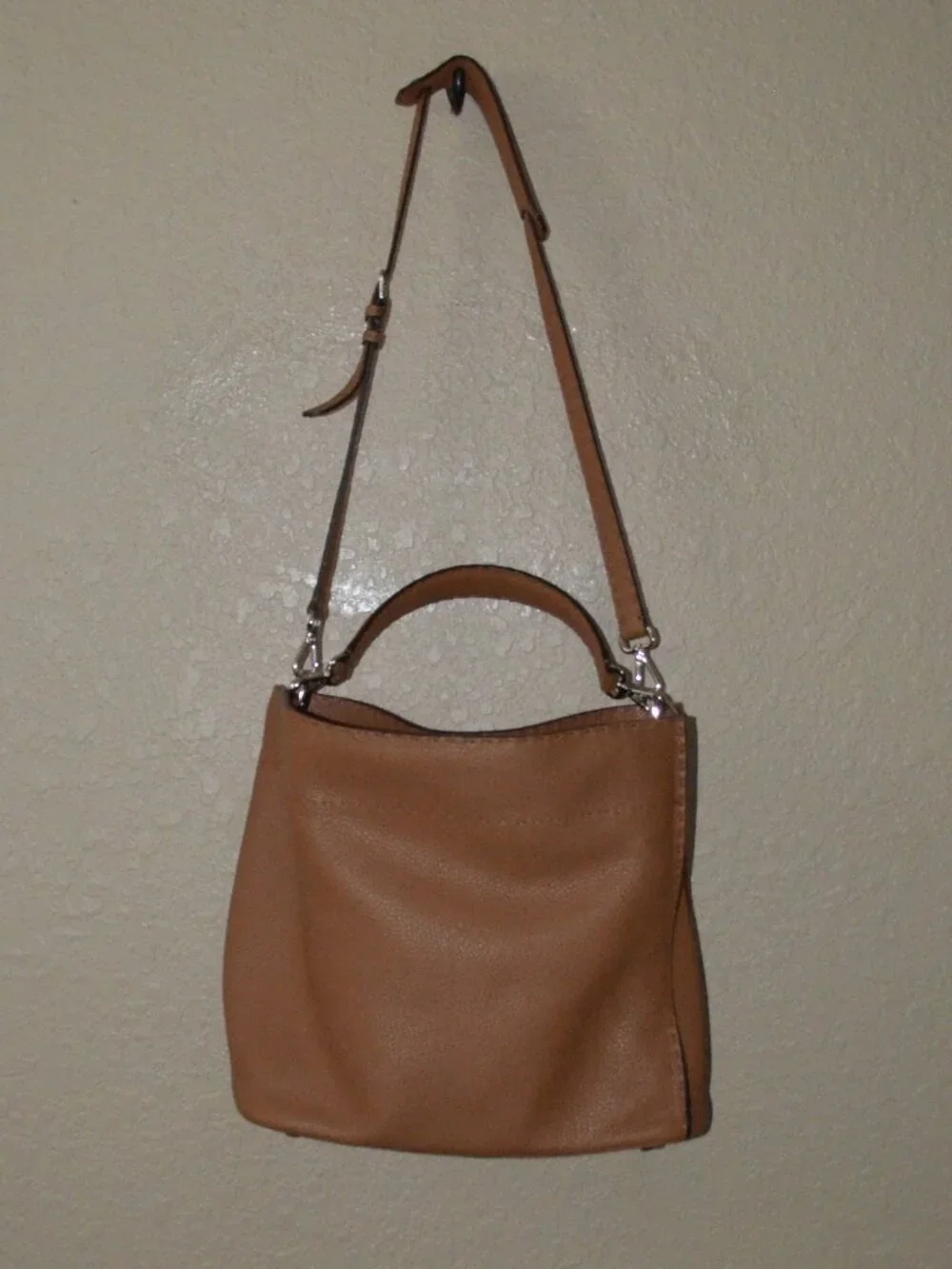 Fendi  Brown Leather Selleria Anna Top Handle Shoulder Strap Bucket Bag